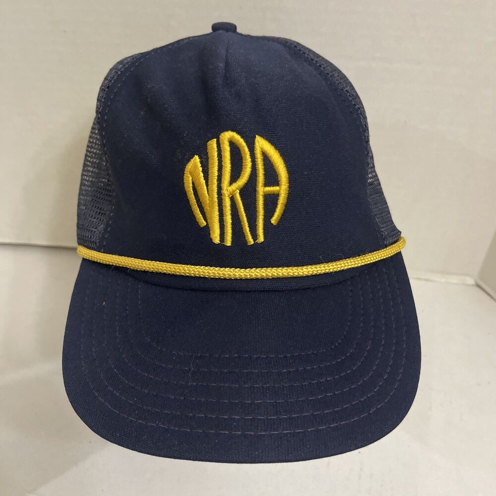 Vintage NRA Hat Blue With Gold Braid Adjustable Made In U.S.A No Foam Backing